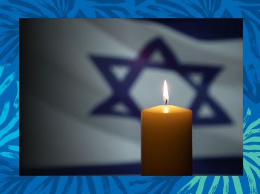 דימוי גרפי של נר זיכרון וברקע דגל ישראל